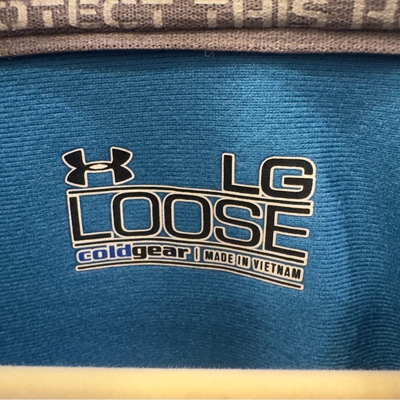 Under Armour Loose Coldgear Jacket Mens Blue Red Trim Full Zip Logo Patch Size L - Picture 5 of 5